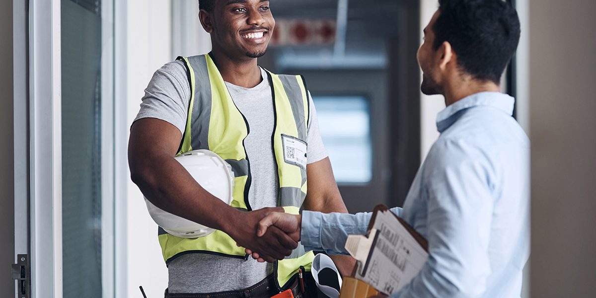 Construction worker in office